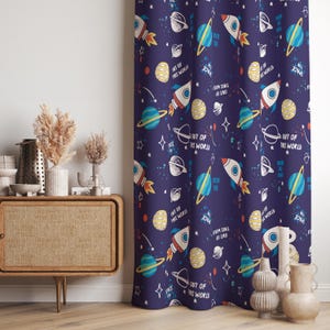 Kids Space Theme Curtains, Rocket Planet Window Panel, Outer Space Room Drapes, Galaxy Print Curtain Kids Room, Space Galaxy Curtain Panels
