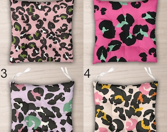 Modern Leopard Chair Pads, Pink Chair Cushion with Ties