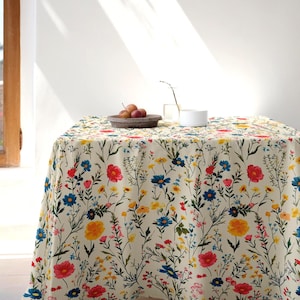 Floral Print Tablecloths, Wildflowers Rectangle Tablecloths, Flowers Table Cloth, Botanical Tablecloth, France Decor Vintage Tablecloth