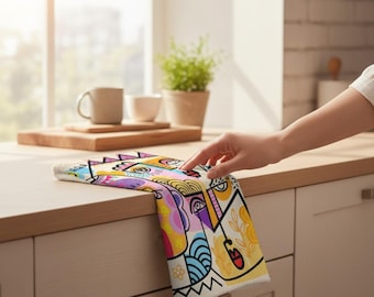 Moderne abstrakte Geschirrtücher, abstrakte Gesichtslinien Geschirrtuch, moderne Kunst bedruckte Handtücher, modernes abstraktes Handtuch, moderne