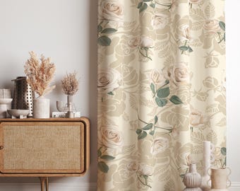 Modern Vintage Floral Window Curtains, Vintage Rose Floral Curtains, Flower Drapes, Romantic Cottagecore Floral Window Curtains