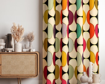 Mid Century Modern Curtain Panels, Retro Curtains, Mcm Curtain, Abstract Retro Style Living Room Curtain, Modern Curtains