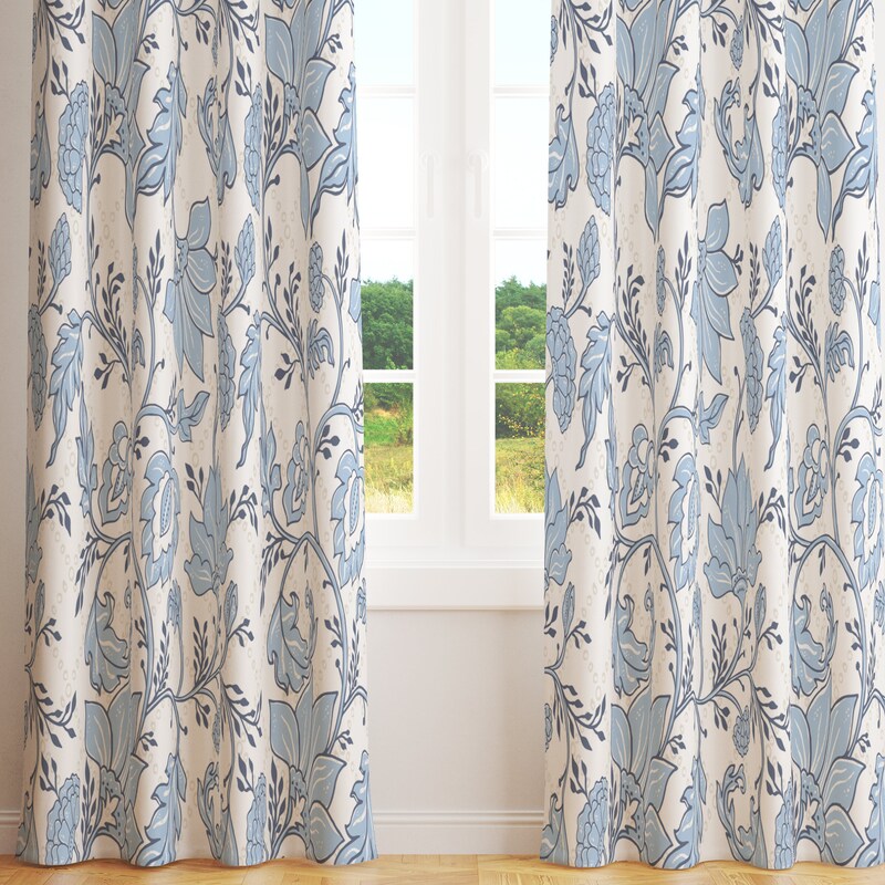 Blue Flower Curtains Etsy