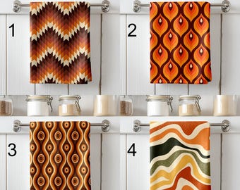 Retro-Geschirrtücher, Fingerlinge mit Blumenmuster aus den 70er Jahren, Handtuch im Mid-Century-Modern-Stil