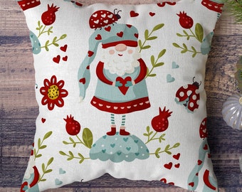 Christmas Scandinavian Folk Art Pillow Cover, Xmas Home Decor