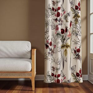 Florale botanische Vorhangpaneele, Vintage Naturblumen Vorhänge, geblümte Cottagecore-Fenstervorhänge, Bauernhaus-Wildblumendruckvorhänge