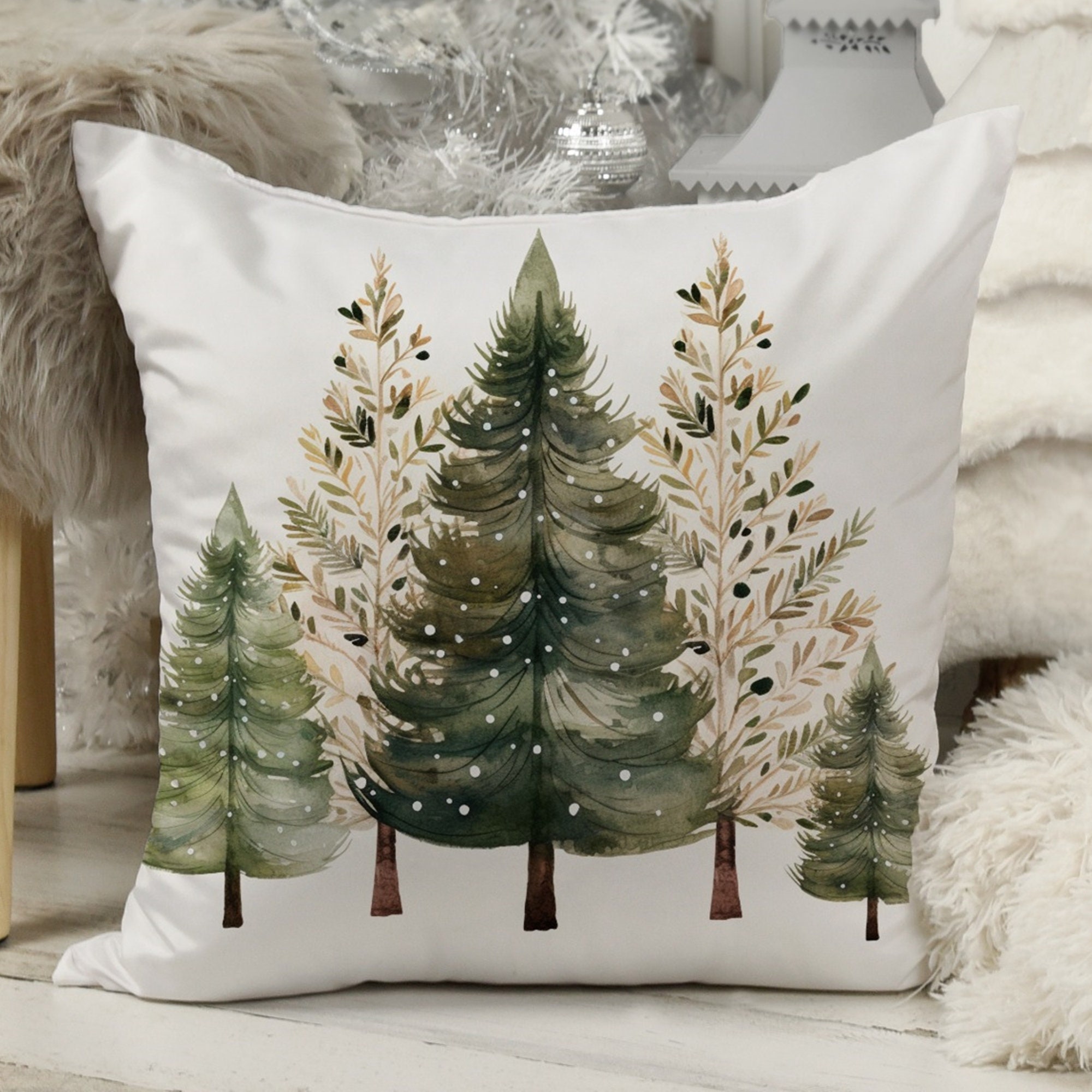 Christmas Pine Trees Pillow Covers Xmas Throw Pillow Cover Winter Holly Trees Pillow Christmas Pillow Case Christmas Home Decor Pillow Etsy