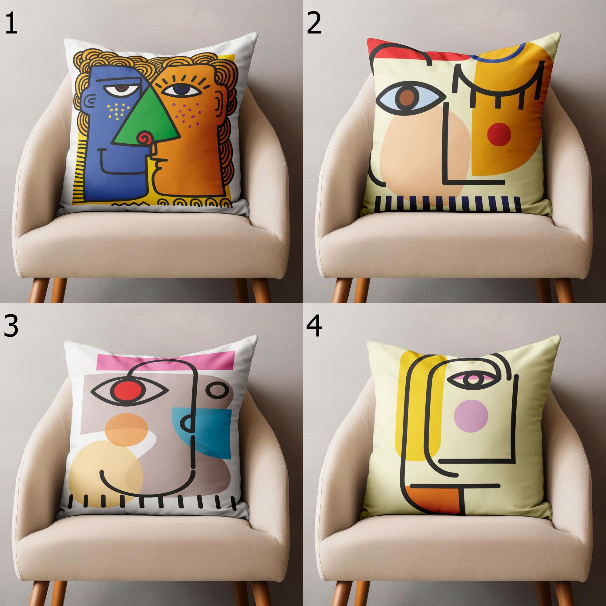 Modern Face Abstract Cushion Cover, Picasso Style Abstract