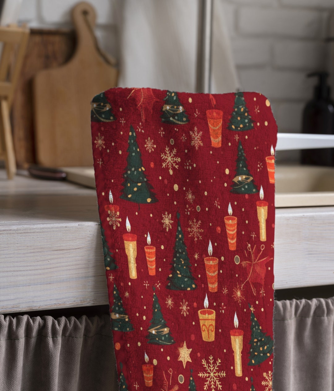 Christmas Tea Towels, Xmas Snowflakes Dish Towel, Christmas Buffalo