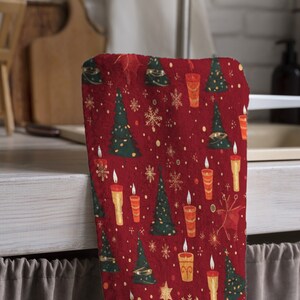 Christmas Tea Towels, Xmas Snowflakes Dish Towel, Christmas Buffalo Plaid Towel, Holly Red Hand Towel, Christmas Pine Tree Kitchen Towel
