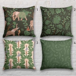 Tropical Jungle Style Pillow Cover, Tropical Animals Pillow Cover, Tropical Pillow Case, Green Leaves Pillow Case, Botanical Cushion Cover