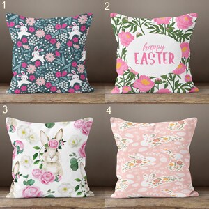 Funda de almohada con diseño de conejito de Pascua, funda de cojín con diseño de conejo de Pascua, fundas de almohada rosas de Pascua, funda de almohada decorativa para el hogar de Pascua