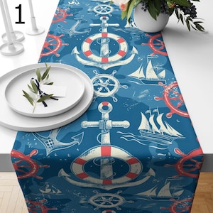 Nautischer Anker Tischläufer, Küstensegelboot Tischläufer, Marineblau Anker Tischläufer, Strandhaus Tischdeko, Maritime Läufer