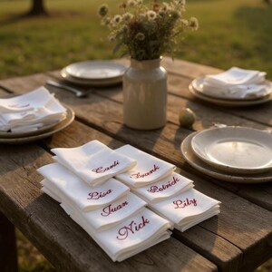 Embroidered Name Linen Dinner Napkins, Embroidered Napkin With Name, Wedding Monogrammed Napkins, Wedding Napkins, Personalized Napkins image 5