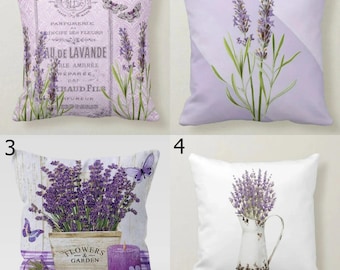 Lavender Pillow Covers, French Country Cushion Covers, Rustic Floral Throw Pillows, Provence Lavender Design Pillowcases