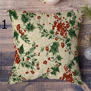 Federa per cuscino con fiori di bacche rosse di agrifoglio, federa per cuscino con bacche di Natale, federa per cuscino con foglie e bacche rosse floreali, federa per cuscino con bacche di Natale