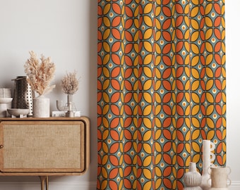 レトロな花柄パネルカーテン、オレンジ色の花柄遮光カーテンパネル、70