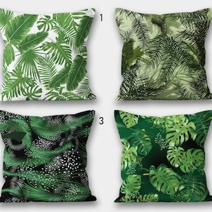 Tropical Leaves Pillow Cover, Tropical Tree Leaves Pillowcase, Green Leaves Pillow Cover, Green Botanical Pillow, Giant Leaves Cushion
