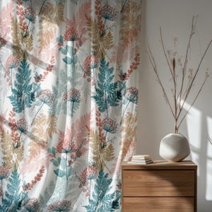 Botanical Floral Curtain Panel, Nature-Inspired Fern and Wildflower Drapes, Modern Pastel Window Panels