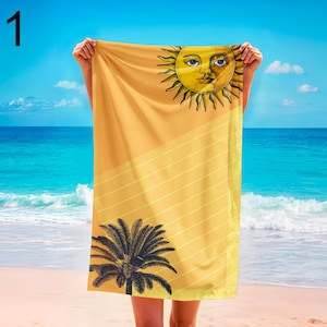 Retro-Sonnen-Strandtuch, buntes Sunburst-Blumen-Badetuch, Mid-Century Tropisches Strandtuch, Boho-Sommer-Strandtuch mit tropischem Print