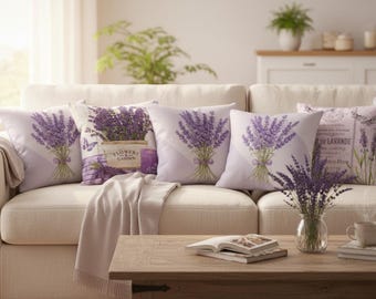 Floral Pillow Cover, Lavander Pillow Covers, Lilac Floral Pillow Case, Lilac Couch Pillow, Purple Throw Pillow, Flower Outdoor Pillow