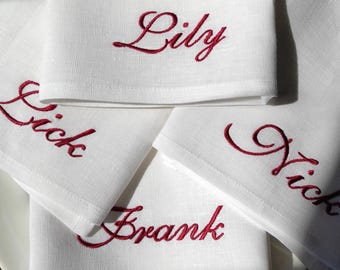 Geborduurde naam linnen dinerservetten, geborduurd servet met naam, bruiloft servetten met monogram, bruiloft servetten, gepersonaliseerde servetten