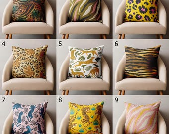 Leopard Jungle Pillow Cover, Animal Print Cushion Cover, Tropical Safari Home Decor
