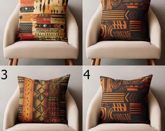 African Tribal Pillow Covers, Mudcloth Style Cushion Cover, Terracotta Ethnic Throw Pillowcase, Afrocentric Home Decor, Ethnic Pillow Cover