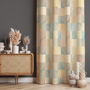 Mid Century Modern Curtain Panels, Retro Curtains, Mcm Curtain, Abstract Retro Style Living Room Curtain, Mod Curtains