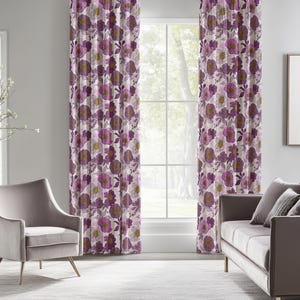 Floral Print Curtains, Purple Floral Curtains, Flowers Window Curtain Panels, Colorful Floral Drapes, Floral Curtain Panels, Purple Curtains