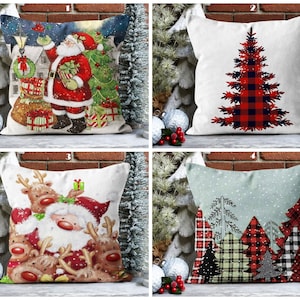 Fundas de almohada con pinos navideños, almohada navideña, funda de almohada de muñeco de nieve, almohada navideña con muñeco de nieve, funda de almohada navideña