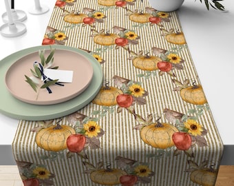Autumn Harvest Runners, Fall Table Runner with Pumpkins, Thanksgiving Party Decor