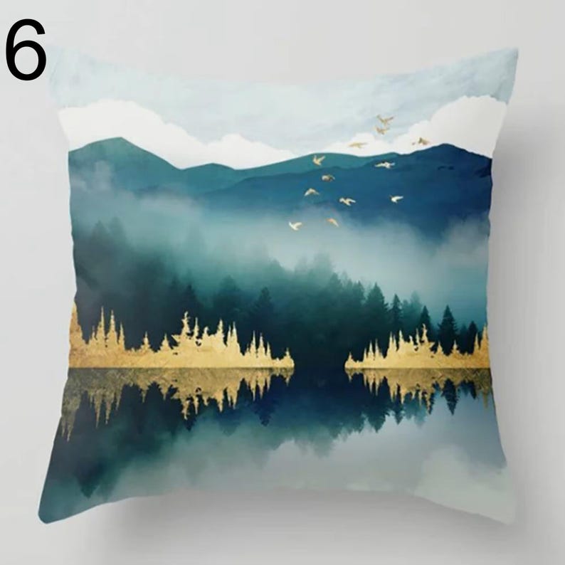 Landscape Pillow Covers, Abstract Pillows, Mountain Pillow Cover, Moon and Lake Pillow Cover, Home Decor, Modern Art Pillowcase 6