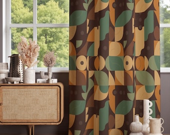 Retro Curtains, Abstract Style Living Room Drapes, Mid Century Curtain Panels, Modern Geometric Curtains