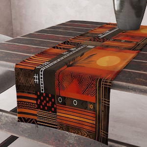 Ethnic Table Runner, Terracotta Southwestern Table Runner, African Geometric Tribal Table Runner, African Design Table Runners