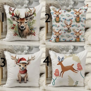 Christmas Deer Pillow Case, Xmas Throw Pillow Cover, Winter Holly Deer Pillowcase, Deer Pillow Cover, Christmas Home Decor Pillow