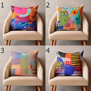 Colorful Abstract Throw Pillow Covers, Abstract Face Pillowcase, Multicolor Abstract Line Pillow Cover, Modern Art Abstract Cushion Cover