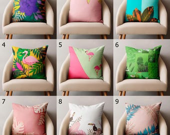 Tropical Flamingo Leaf Pillow Cover, Exotic Leaves Cushion