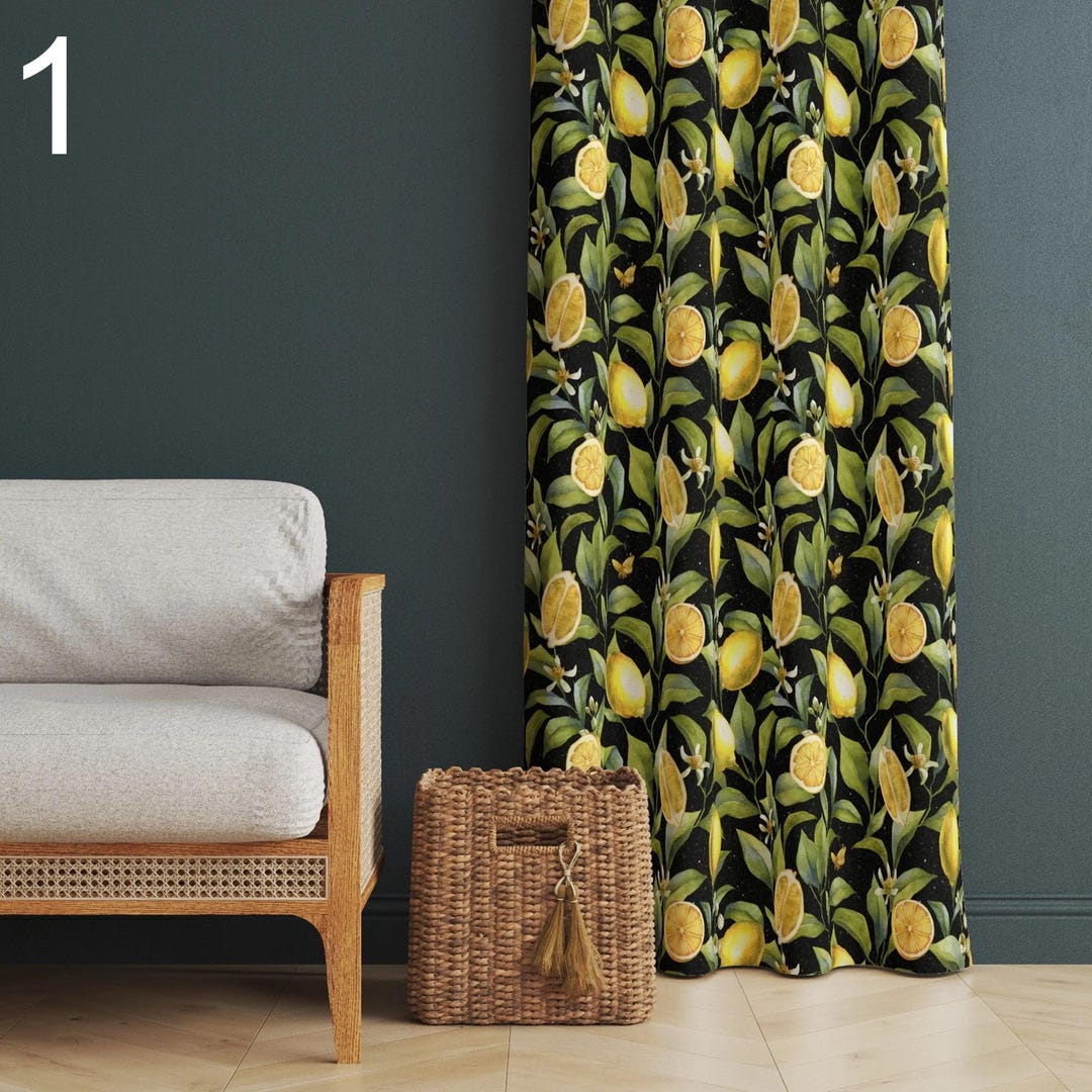Yellow Lemon Pattern Curtains, Lemon Panel Curtain Home Decor, Lemon ...