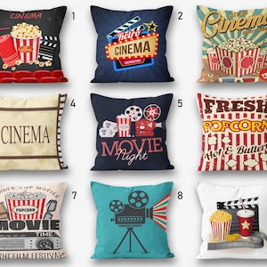 Cinema Pillowcase, Cinema Cushion Cover, Movie Night Pillow Cover, Modern Pillow, Movie Home Decor, Movie Hollywood Throw Pillow Case