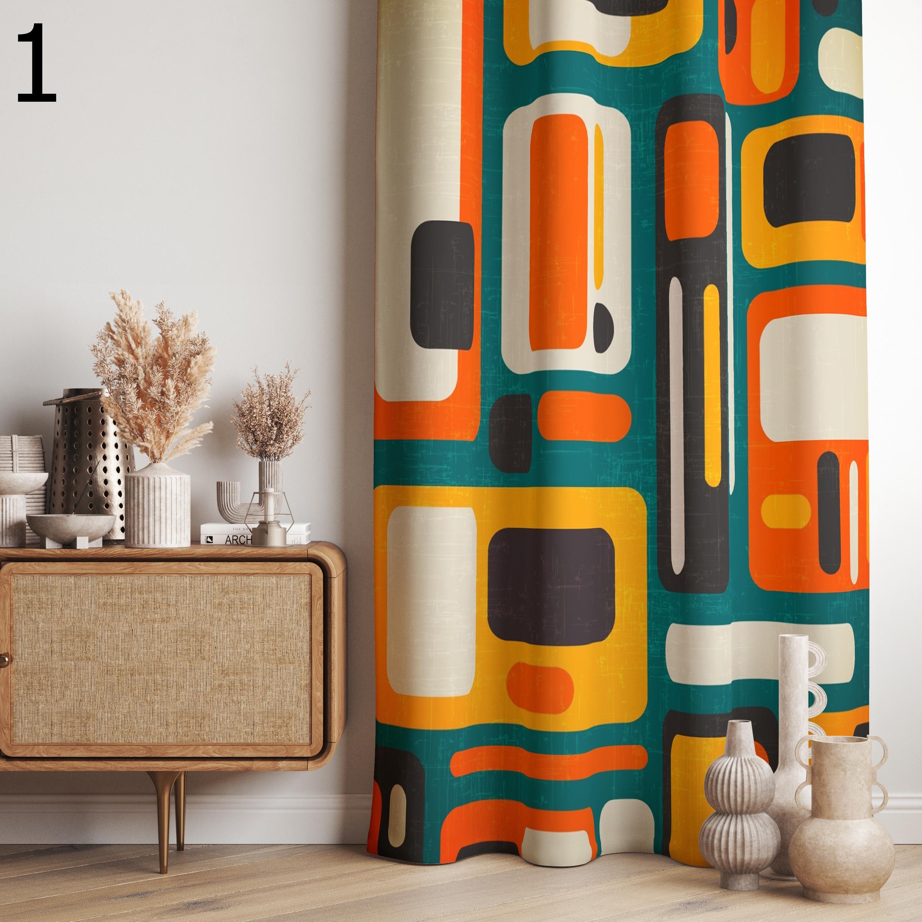 Paneles de cortina modernos de mediados de siglo, cortinas retro, cortinas  MCM, cortinas abstractas de estilo retro para sala de estar, cortinas  modernas - Etsy México, image size:3000x3000