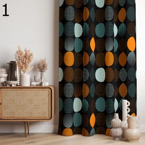 Retro Boho Curtains, Mid-Century Art Style Curtain, Modern Art Window Curtain, Abstract Art Curtains, Geometric Pattern Printed Curtain