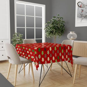 Christmas Tablecloth, Xmas Kitchen Decor, Christmas Red Tablecloth, Christmas Tree Tablecloth, Xmas Gift, Christmas Gift