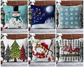 Christmas Pillowcase, Snowman Christmas Pillow Cover, Snowflakes Christmas Pillow Cover, Xmas Holiday Decor, Christmas Home Decor