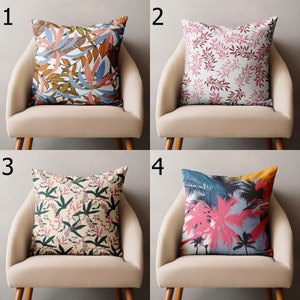 Tropical Leaf Pillow Cover, Modern Palm Tree Cushion Cover, Colorful Botanical Throw Pillow, Summer Tropical Home Decor