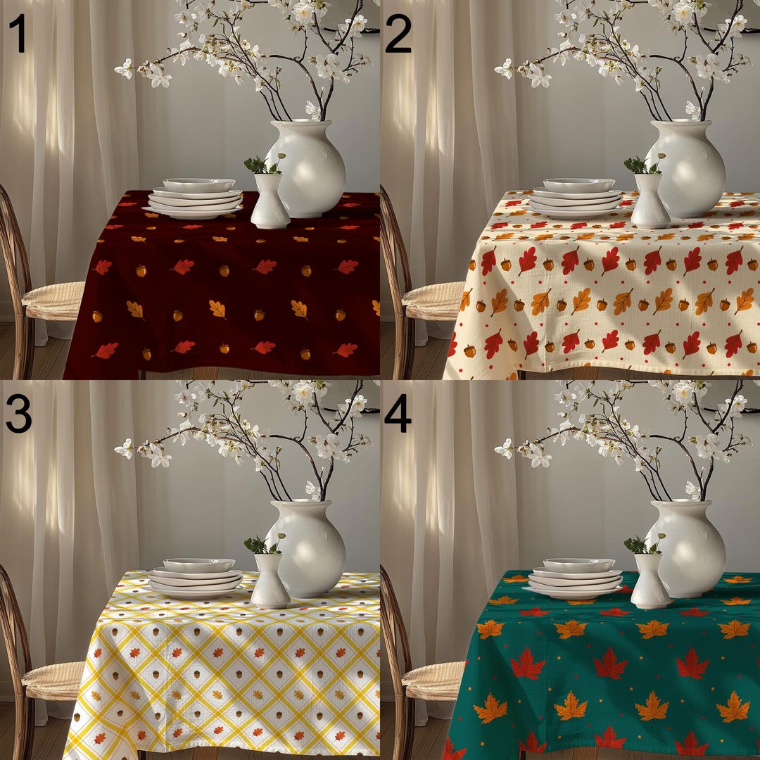 Autumn Leaf Tablecloth, Fall Acorn Table Cover, Thanksgiving Cotton ...