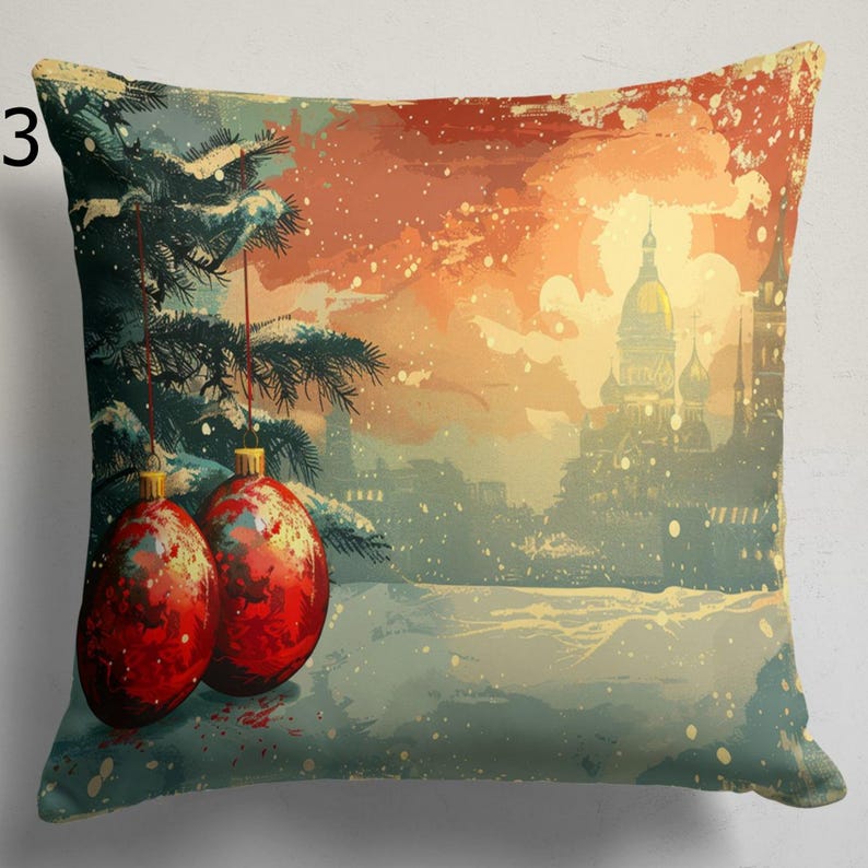 Christmas Throw Pillow Cover, Xmas Holiday Pillowcase, Winter Holly