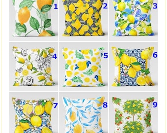 Lemon Pillow Covers, Floral Summer Pillow, Lemon Kitchen Decor, Lemon Pillow Covers, Outdoor Lemon Pillows, Lemons Home Decor,