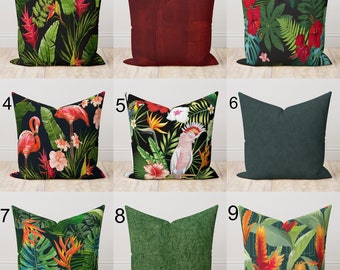 Tropical Pillowcase, Tropical Flowers Cushion Cover, Exotic Leaves Pillow Cover, Botanical Pillow Cover, Colorful Tropical Life Pillow Cover