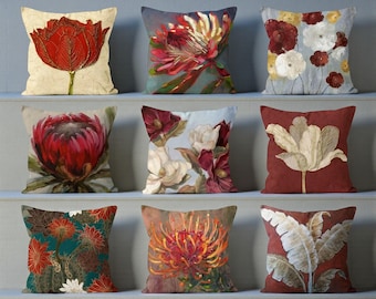 Floral Pillow Cover, Red Floral Pillow Cover, Burgundy Floral Cushion, Decorative Pillow Case, Flowers Digital Print Cushion Cover